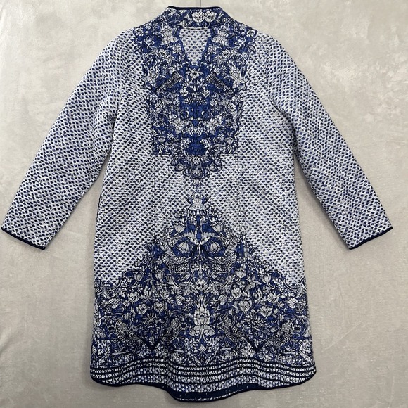 Soft Surroundings Longline Quilted Jacket Size XL Blue Paisley Pockets Thick - Picture 8 of 12